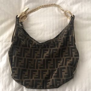 Authentic Fendi Zucca shoulder bag with gold trim